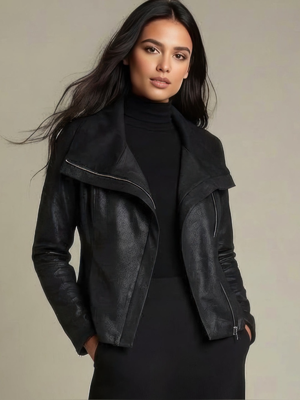 Duette NYC, Varick Moto Jacket, Black Vegan Suede Leather, Size Large